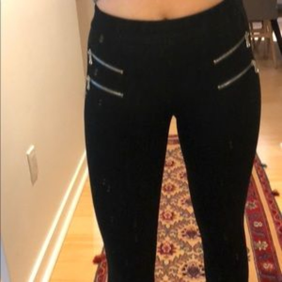 Zara Pants  Double Zipper Black Faux Leather - Picture 3 of 3